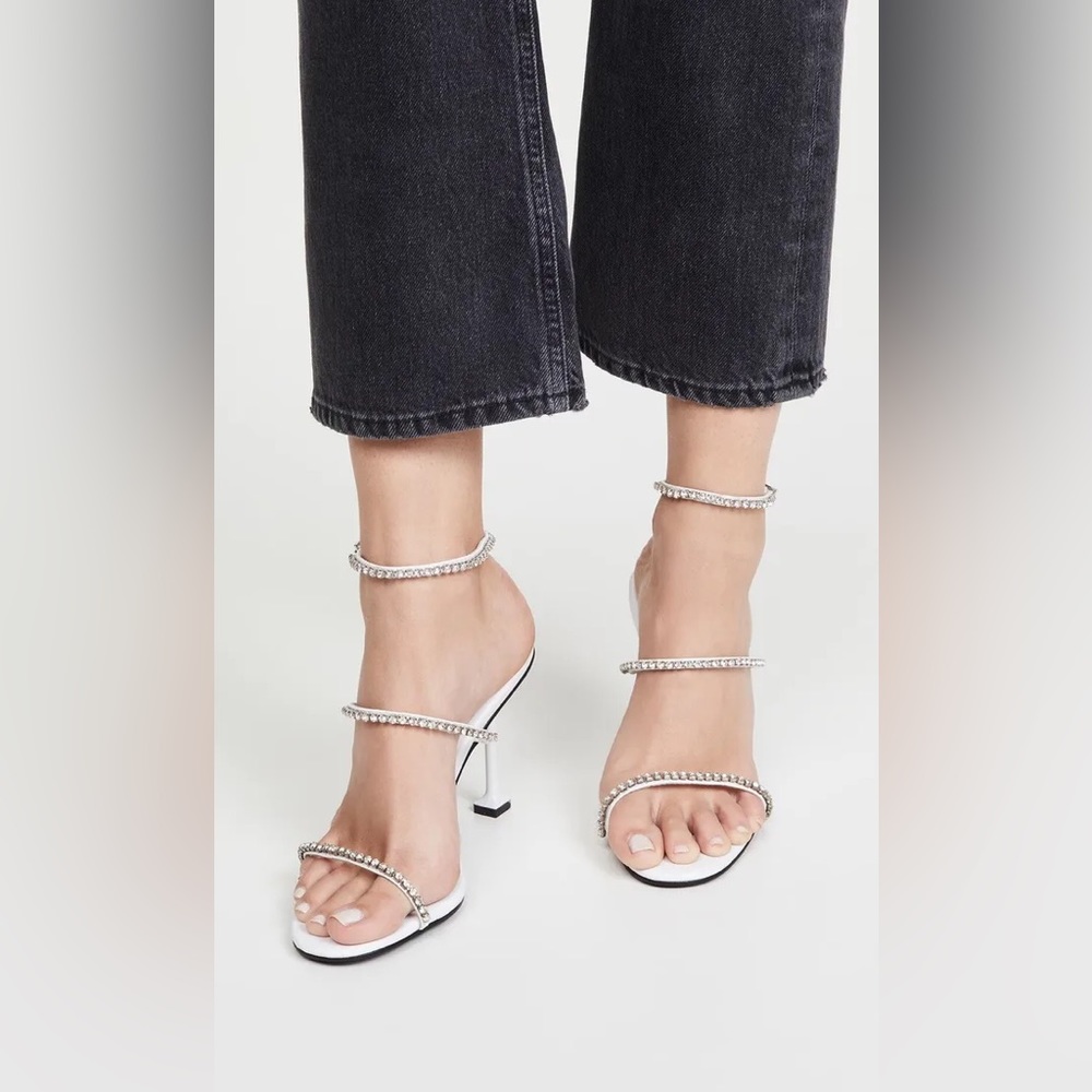 Jeffrey Campbell Demonic White Silver Perfect Rhinestone Heel Sandals - Picture 1 of 7
